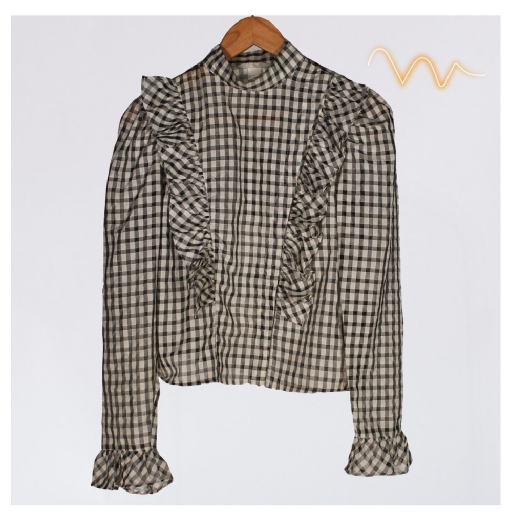 H&M Gingham Ruffle Blouse Sz 6